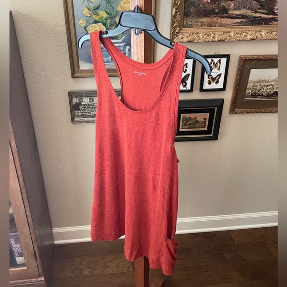 Eileen Fisher 100% linen slouch racer back tunic tank pockets MED burnt orange - Picture 3 of 9